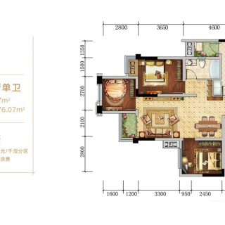 一期高层2号楼标准层B1户型3D图