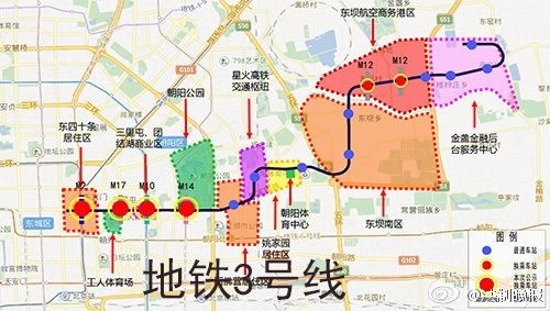 据悉,年底前将动工的3号线串联了石佛营,东风,东坝等主要居住和功能