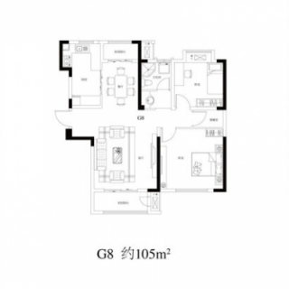G8户型 2室2厅1卫约105.00平米