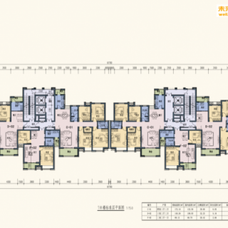 1号楼住宅标准层平面图（含2室3室4室）