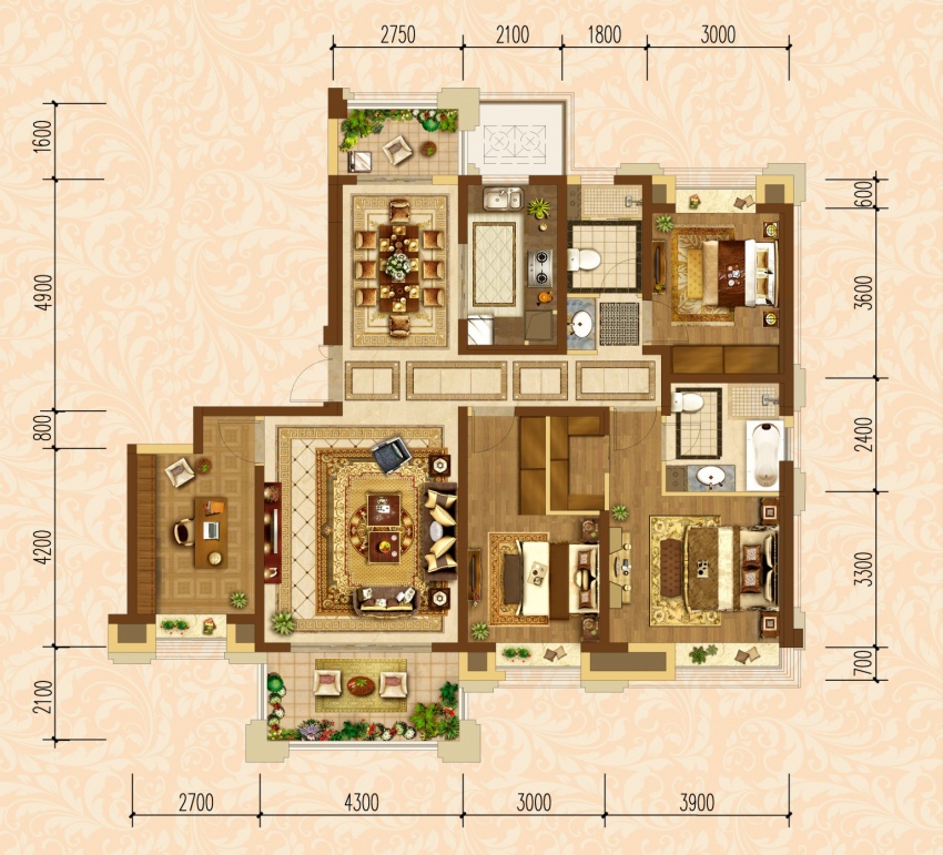 中建·宜昌之星c区户型:建筑面积约166㎡