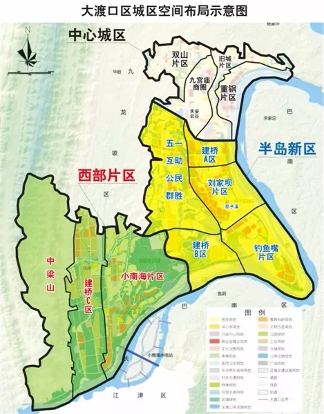 根据五大功能区域的划分,大渡口内环以北地区被划为都市功能核心区