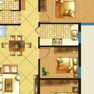 四期公寓B户型：三室两厅一厨一卫