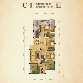 中冶兴港华府户型图 C-1 142.13㎡