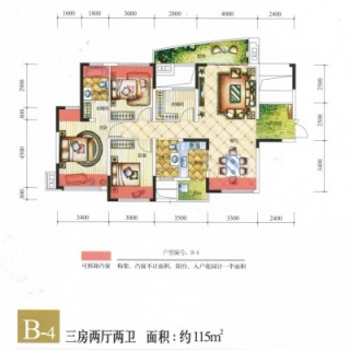6#7#B-4户型 3房2厅2卫 约115平
