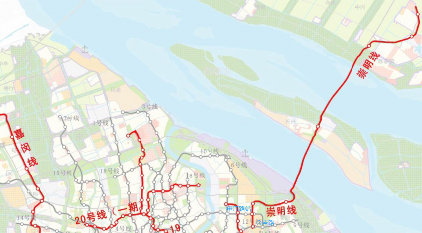 上海轨道交通崇明线从上海市外环线内的浦东金桥往东南方向延伸,穿过