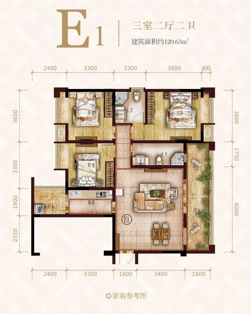 成都楼盘 双流楼盘 王府花园御锦苑 王府花园御锦苑户型 > e1户型 e1