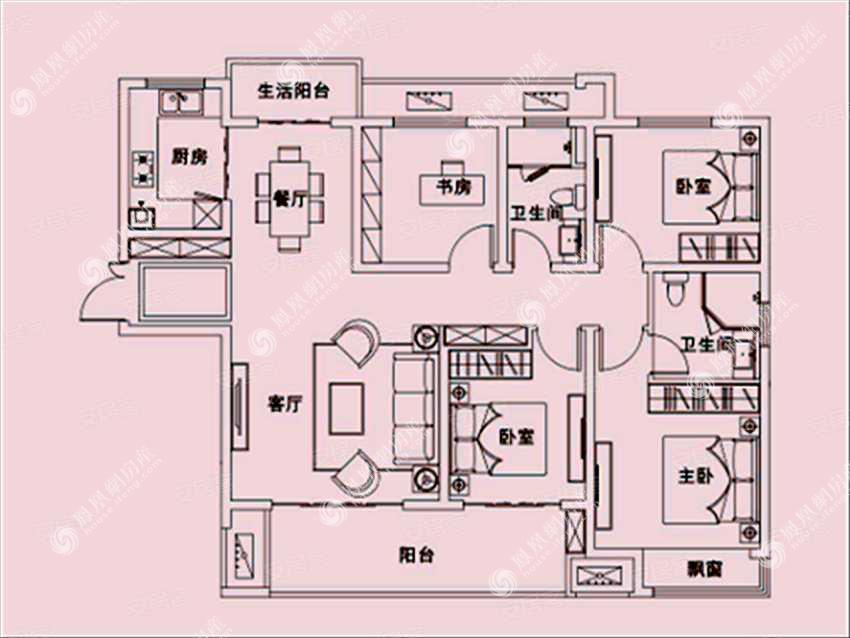 建业·尊府,建业·尊府3室2厅143㎡户型图,朝向-洛阳