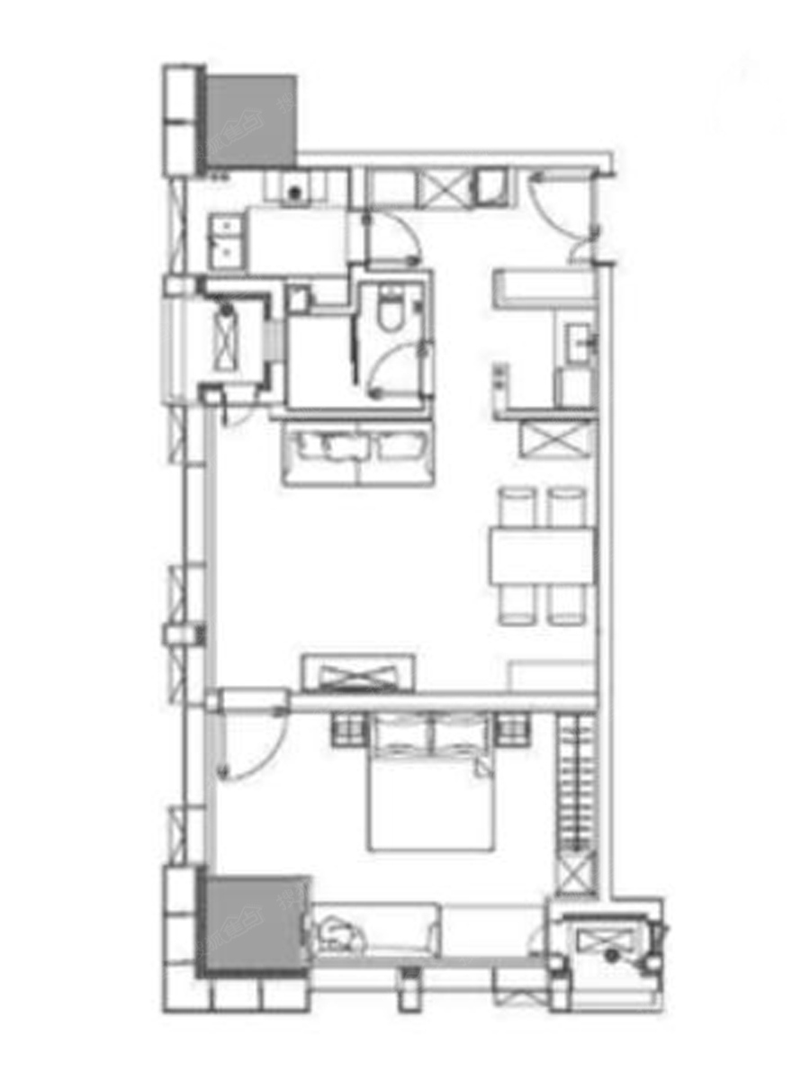 汉峪金谷a户型,汉峪金谷1室1厅0卫 62㎡户型图,朝向-济南凤凰网房产