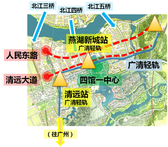 通車廣清城軌一期預計2019年底通車廣清輕軌以燕湖新城為樞紐聚集輕軌