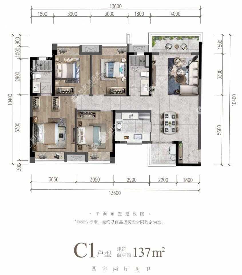 华润置地琨瑜府,华润置地琨瑜府4室2厅137㎡户型图,朝向-成都凤凰网