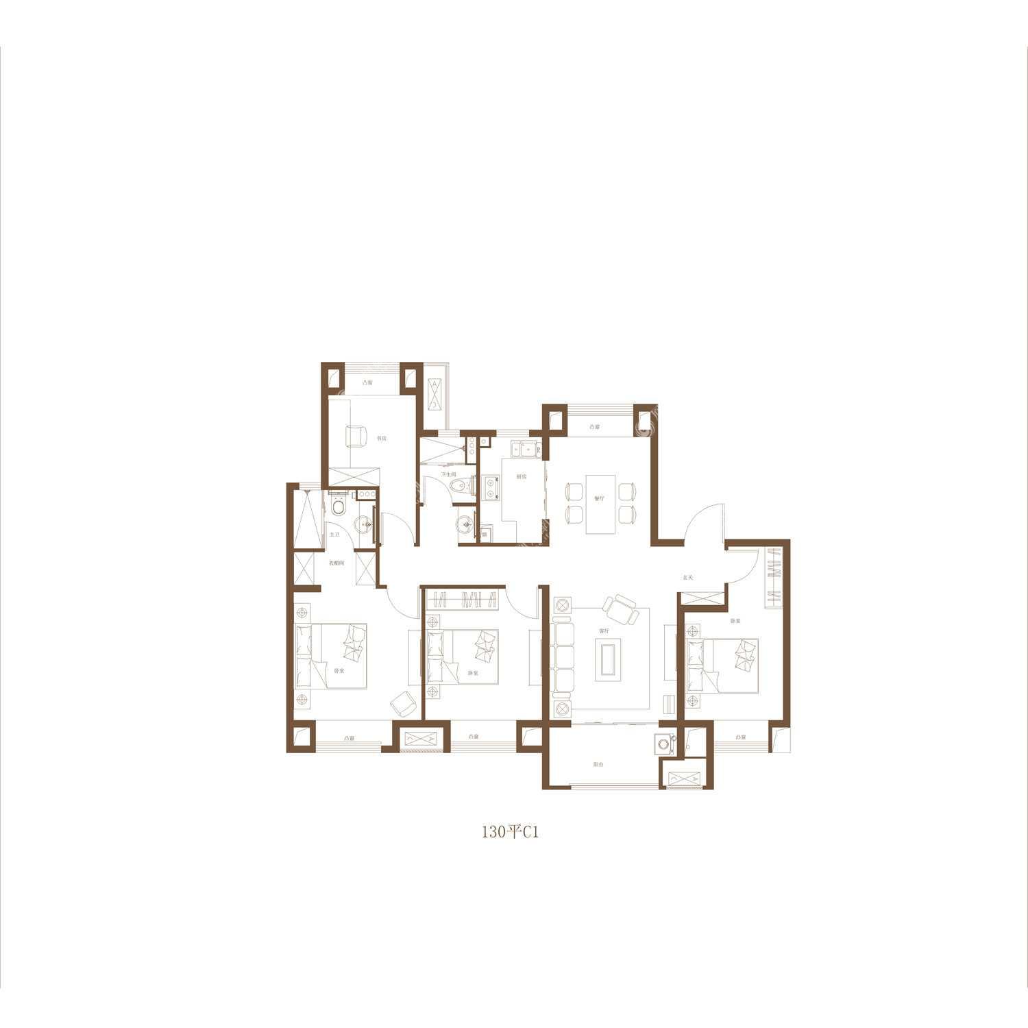 悅湖四季130平c1戶型圖